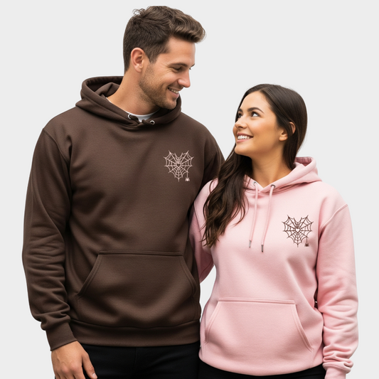 2 Pack : Pink and Brown Spider Web Heart Couple Hoodie