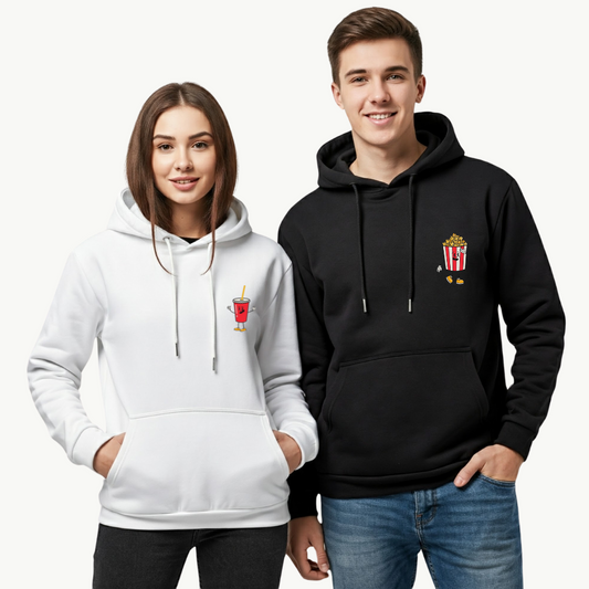 2 Pack : Coke & Popcorn Black White Couple Hoodie