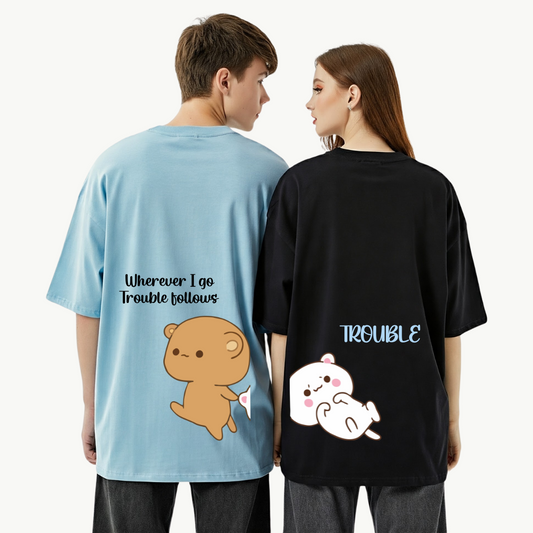 2 Pack : Wherever I Go Trouble Follows Couple T-Shirt