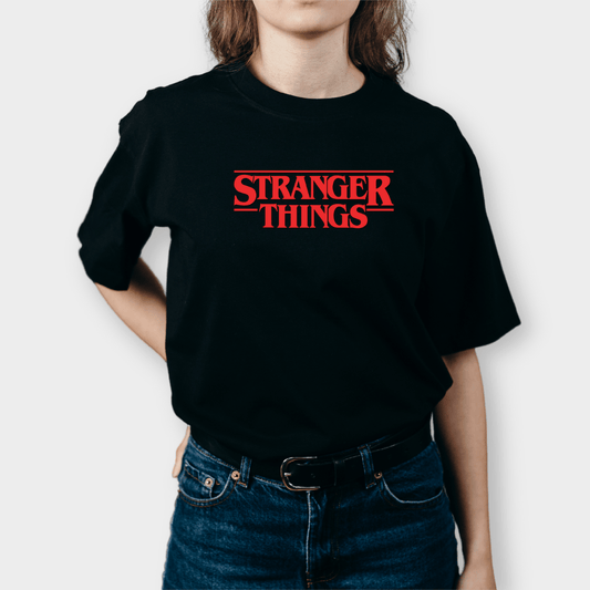 Stranger Things Title Printed Black T-Shirt