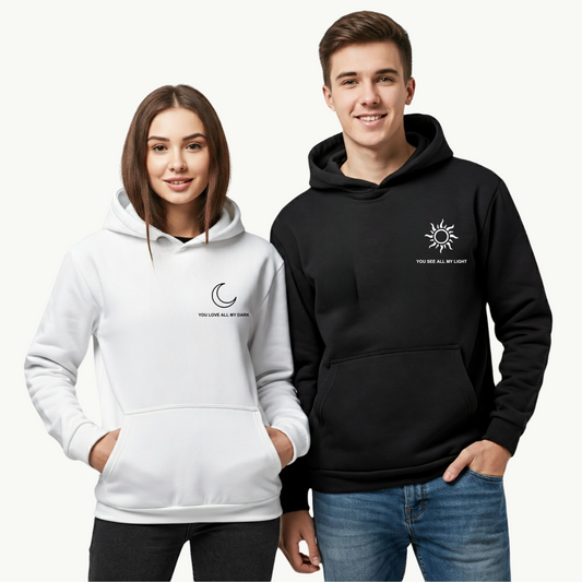 2 Pack : Custom Moon & Sun Print Couple Hoodie