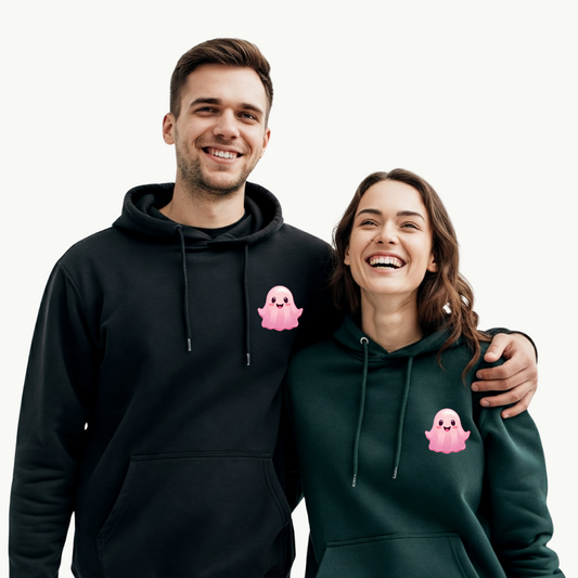 2 Pack : Happy Ghost Dark Green & Black Couple Hoodie