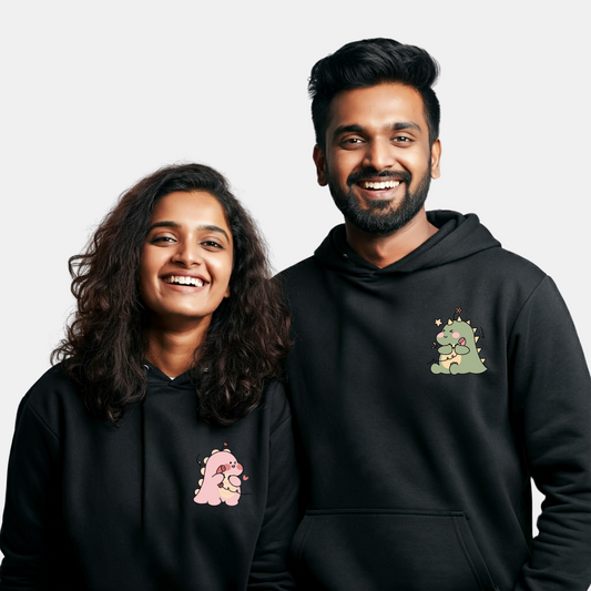 2 Pack : Blushing Dino Black Couple Hoodies