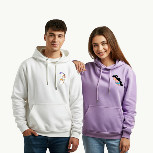 2 Pack : Aladdin & Jasmine White & Lilac Couple Hoodies