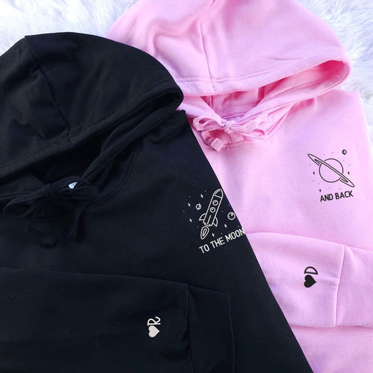 2 Pack : Rocket & Saturn Custom Date & Initial Embroidery Couple Hoodies