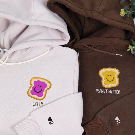 2-Pack: Peanut Butter & Jelly Custom Initial Embroidery Couple Hoodies