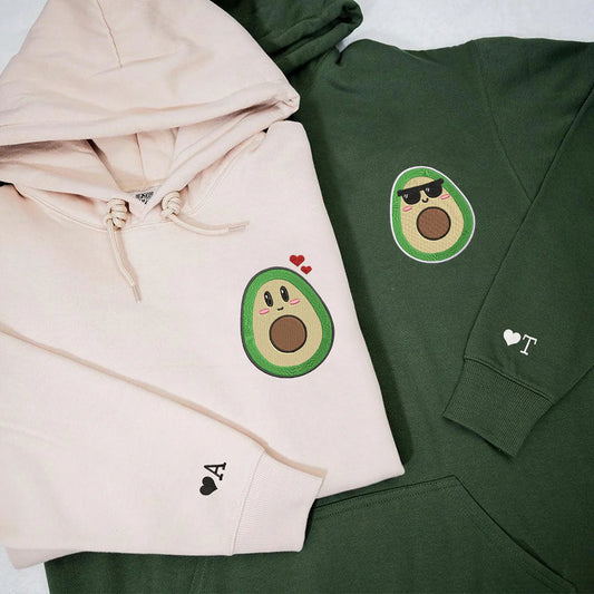 2-Pack: Avocado Custom Initial Embroidery Couple Hoodies