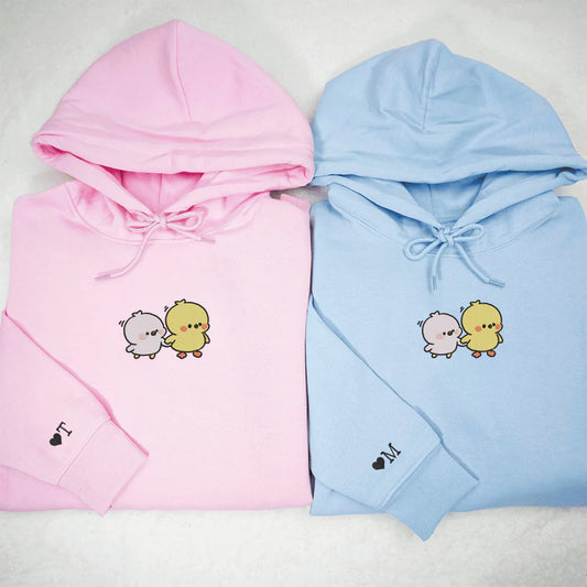 2-Pack: Ducklings and Custom Initial Embroidery Couple Hoodies