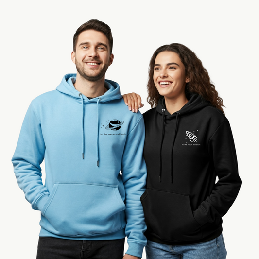 2 Pack : To The Moon & Back Skyblue & Black Couple Hoodie