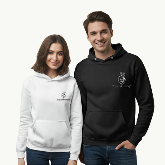 2 Pack : Cardiac Heart With Initials Black & White Couple Hoodie