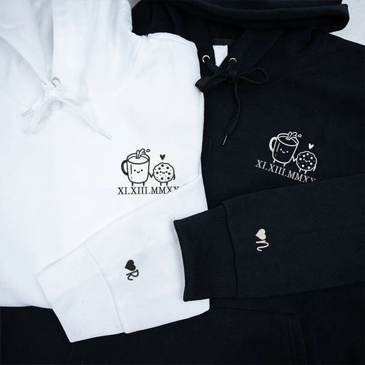 2-Pack: Cookie with Custom Date and Initial Embroidery Couple Hoodies