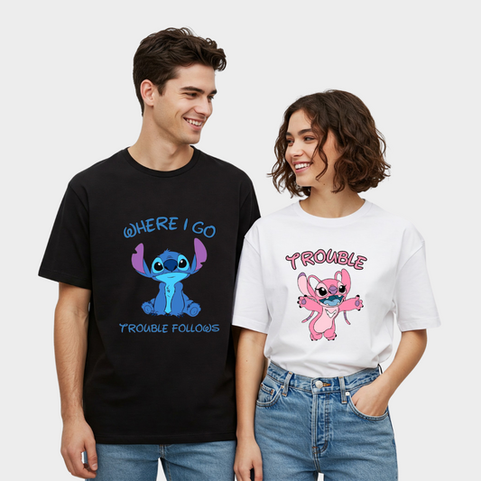2 Pack : Where I Go Trouble Follows Couple T-Shirts