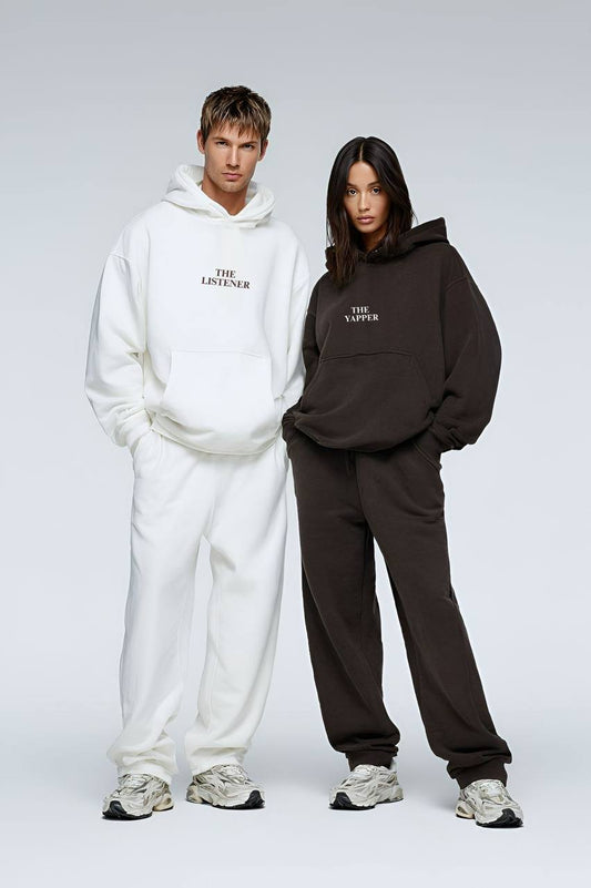2 Pack : Brown and White Yapper and Listener Couple Hoodies