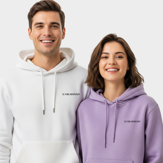 2 Pack : Custom Roman Date Couple Hoodie