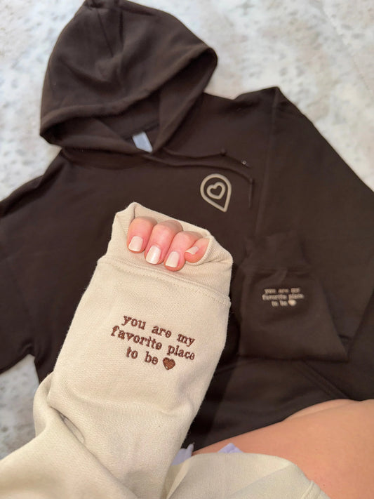 2-Pack: Favorite Place To Be Embroidery Couples Hoodies