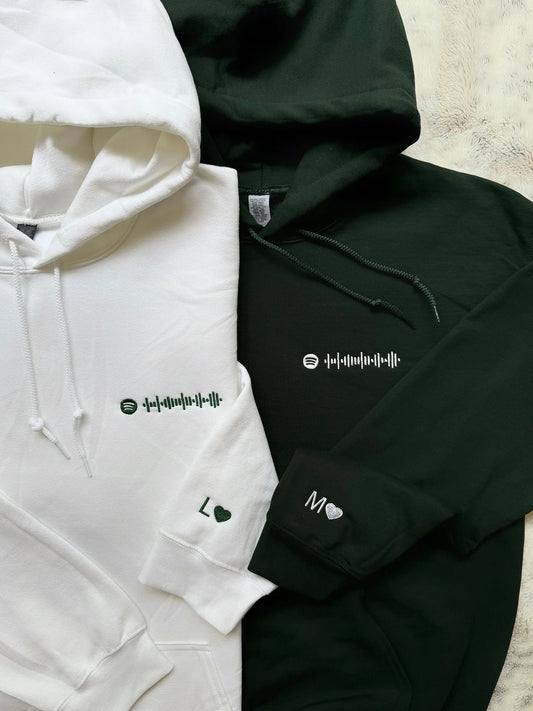 2-Pack: Custom Spotify Scan Code & Initial Embroidery Couple Hoodies