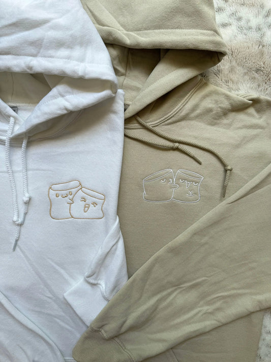 2-Pack: Marshmallow Hugs Embroidery Couple Hoodies