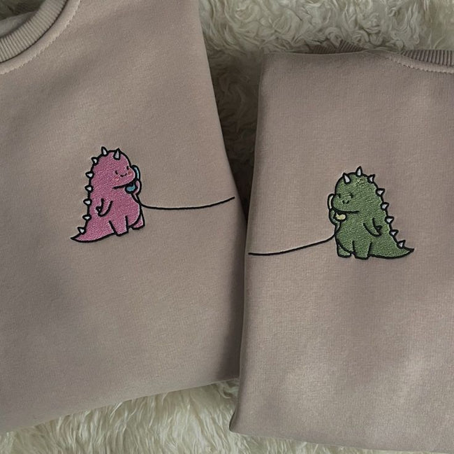 2-Pack: Dino Talking on Phone Beige Embroidery Sweatshirts Hover Image