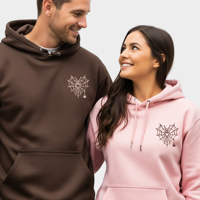 2 Pack : Pink and Brown Spider Web Heart Couple Hoodie Main Image