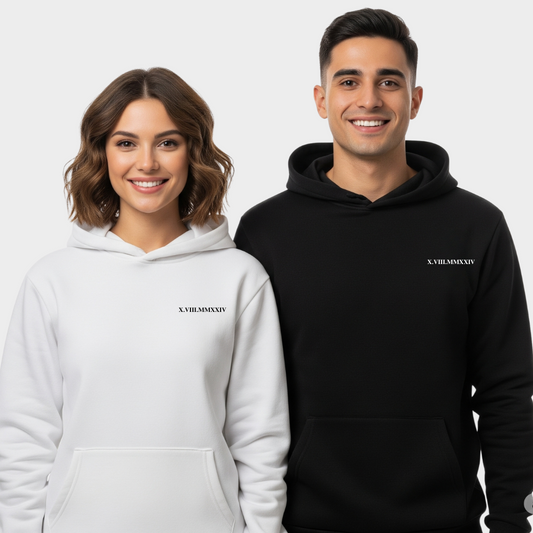 2 Pack : Custom Roman Date Couple Hoodie