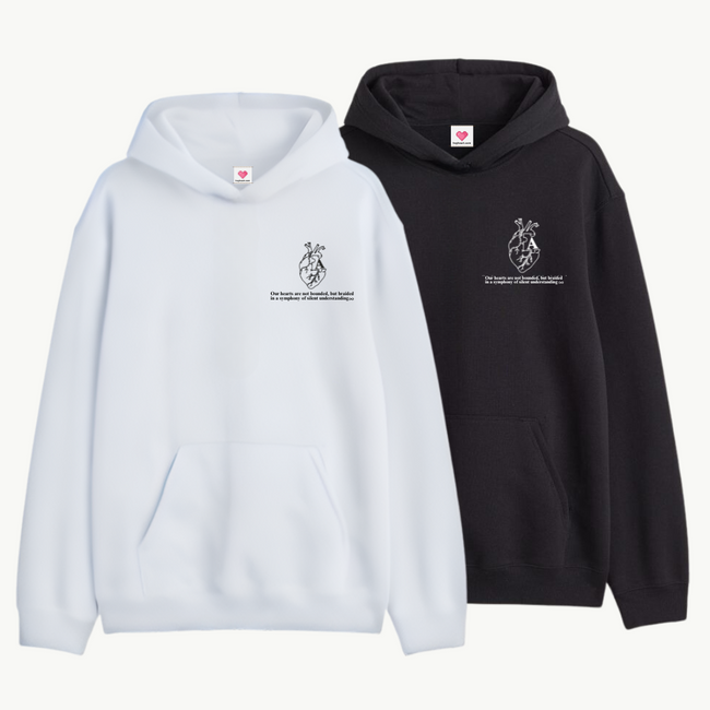 2 Pack : Cardiac Heart With Initials Black & White Couple Hoodie Main Image