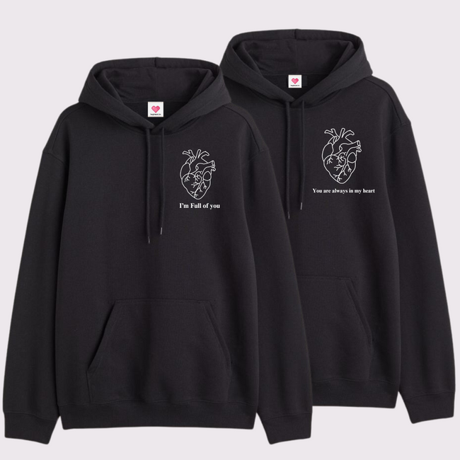 2 Pack : Cardiac Heart with Quote on Front and Sleeves Couple Hoodies Main Image