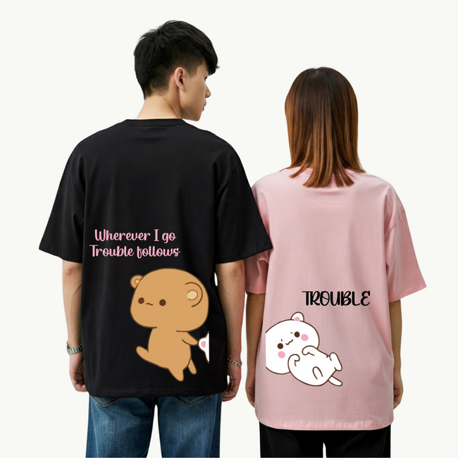 2 Pack : Wherever I Go Trouble Follows Couple T-Shirt Hover Image