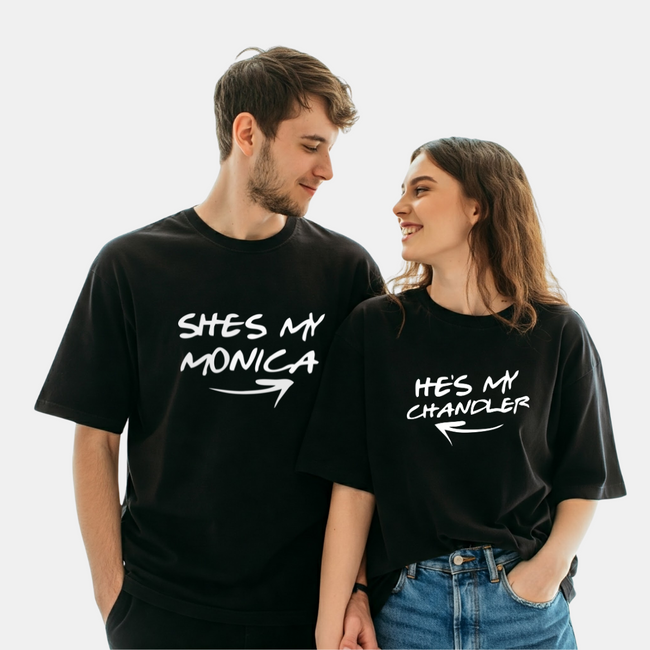 2 Pack : Monica & Chandler Black Couple T-shirt Hover Image