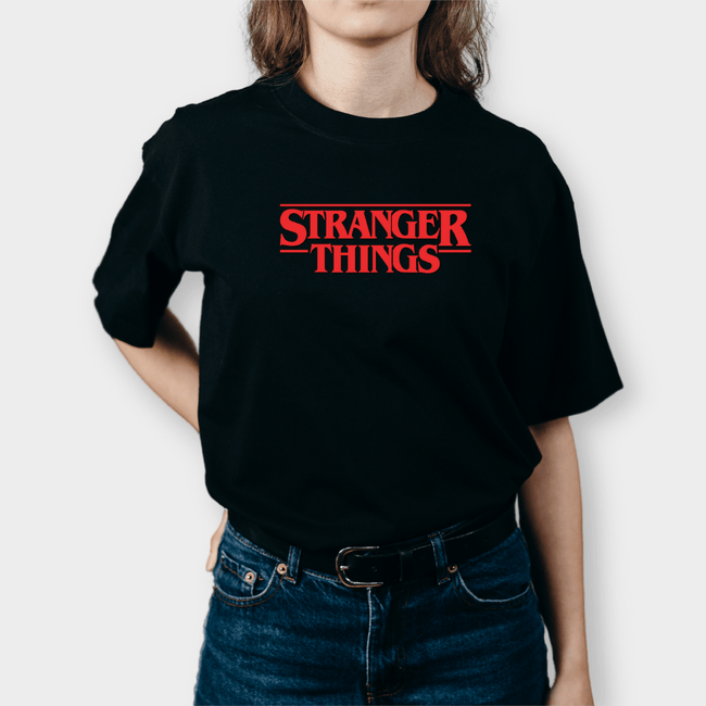 Stranger Things Title Printed Black T-Shirt Hover Image