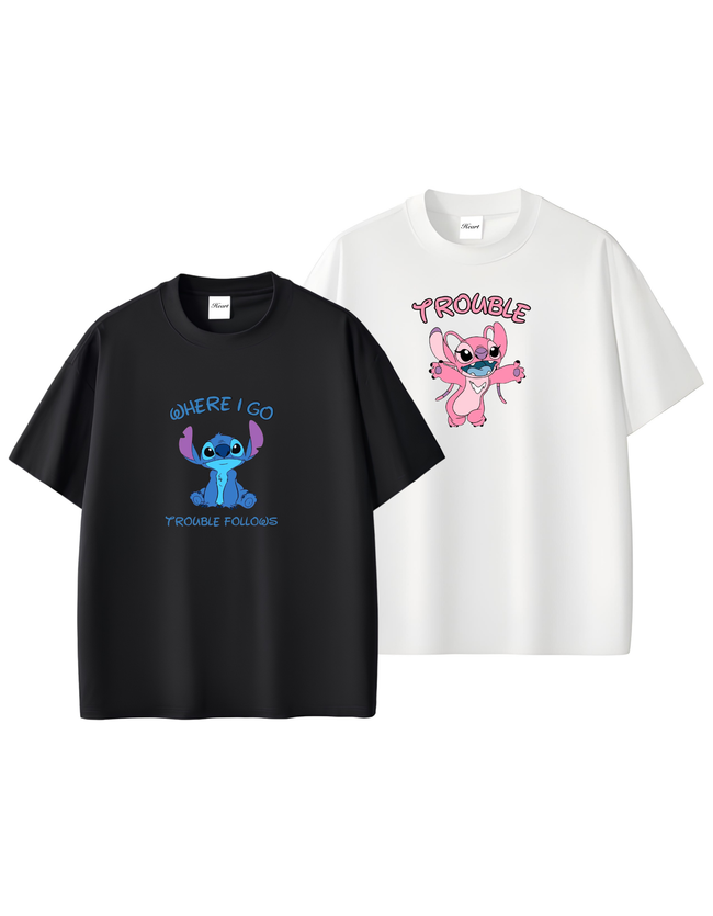 2 Pack : Where I Go Trouble Follows Couple T-Shirts Hover Image