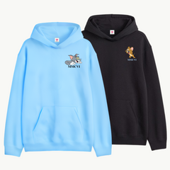 2 Pack : Mocking Jerry & Scarring Tom Custom Date & Initial Skyblue Black Couple Hoodie