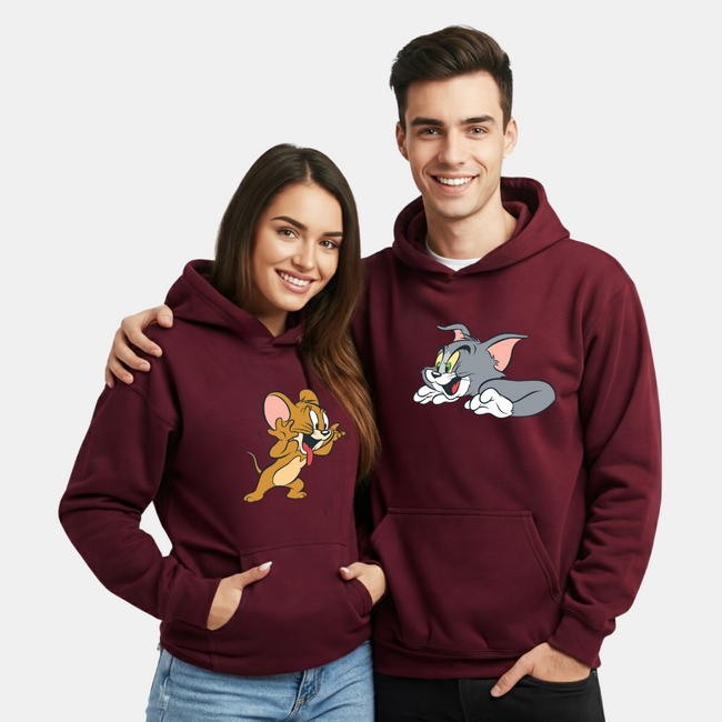 2 Pack : Scarring Tom Mocking Jerry Couple Hoodies Hover Image