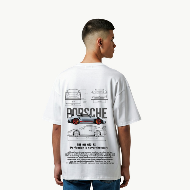 Porsche Perfection Streetwear Printed White T-Shirt Hover Image