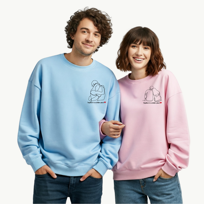 Sweatshirt Line Art Custom(Single/Couple) - Embroidery and Printed Hover Image