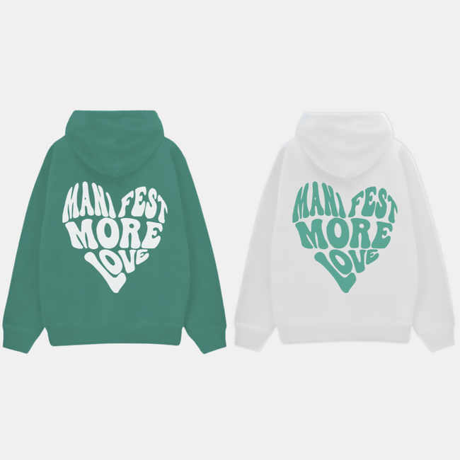 2 Pack: Manifest More Love White and Sage Green Couple Hoodies Main Image