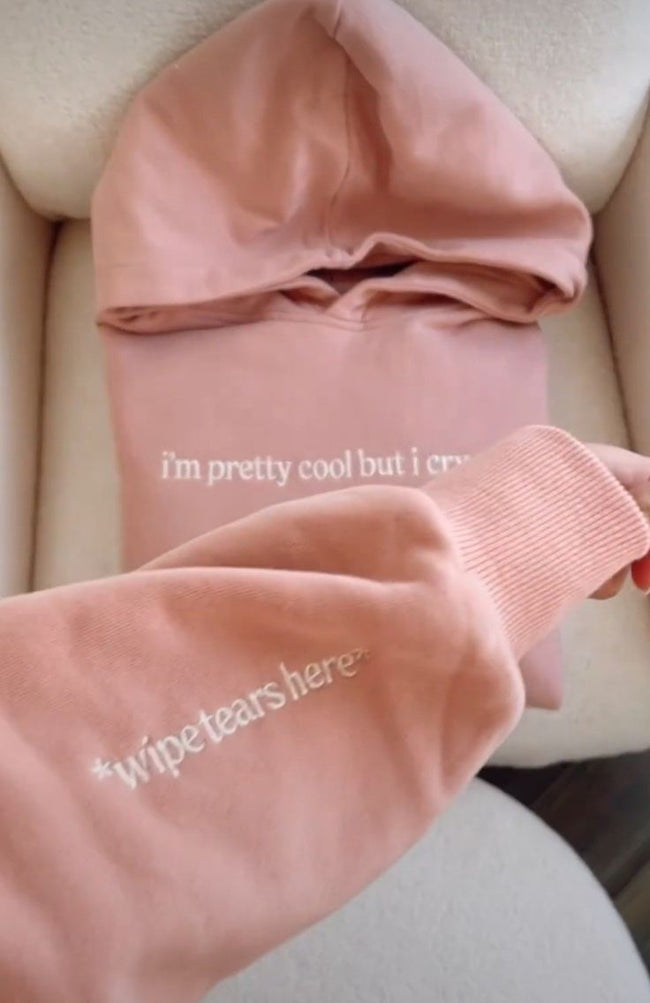 I Cry A Lot Pink Single Embroidery Hoodie Hover Image