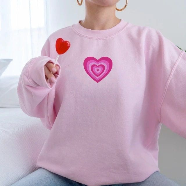 Retro Heart Pink Single Embroidery Sweatshirt Hover Image