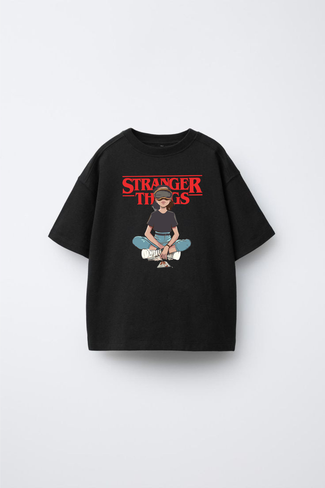 Stranger Things Eleven Printed Black T-Shirt Main Image