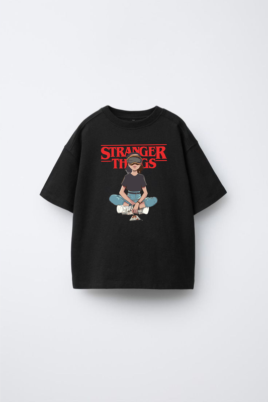 Stranger Things Eleven Printed Black T-Shirt