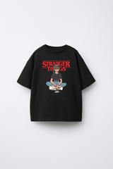 Stranger Things Eleven Printed Black T-Shirt