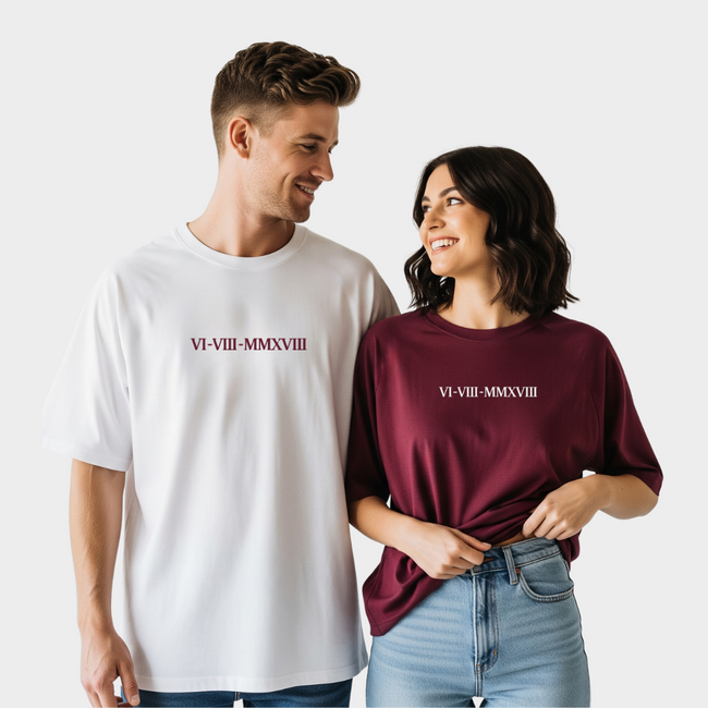 2 Pack : Custom Date Embroidery Couple T-Shirt Hover Image