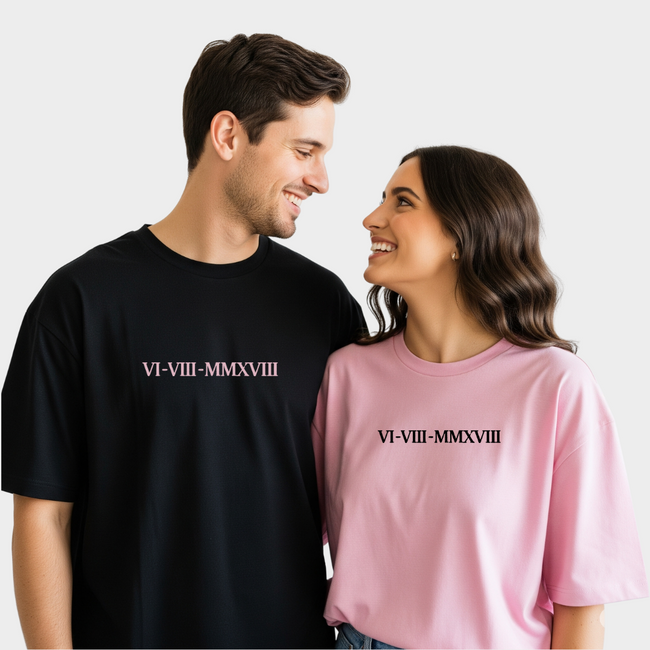 2 Pack : Custom Date Embroidery Couple T-Shirt Main Image