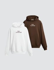 2 Pack : Brown and White Yapper and Listener Couple Hoodies