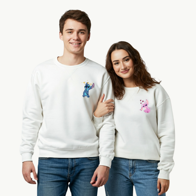 2-Pack: Angel and Stitch Plain White Sweatshirt Hover Image
