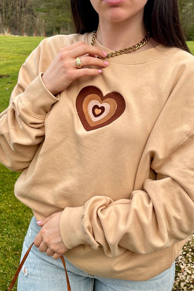 Retro Heart Beige Single Embroidery Sweatshirt Hover Image