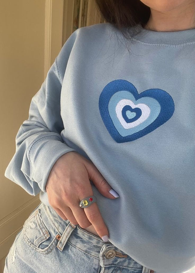 Retro Heart Skyblue Single Embroidery Sweatshirt Hover Image