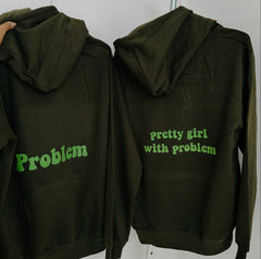 2-Pack Pretty Girl with Problem Sage Green and Beige Couple Hoodies