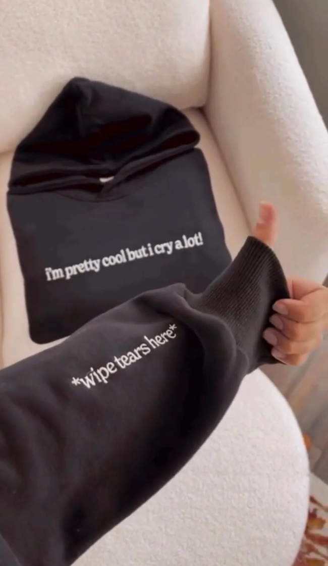 I Cry A Lot Black Single Embroidery Hoodie Hover Image
