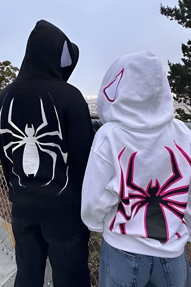 2 Pack : Spiderman Multiverse Black and White Couple Hoodies Hover Image