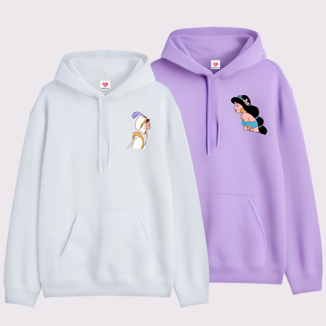 2 Pack : Aladdin & Jasmine White & Lilac Couple Hoodies Main Image